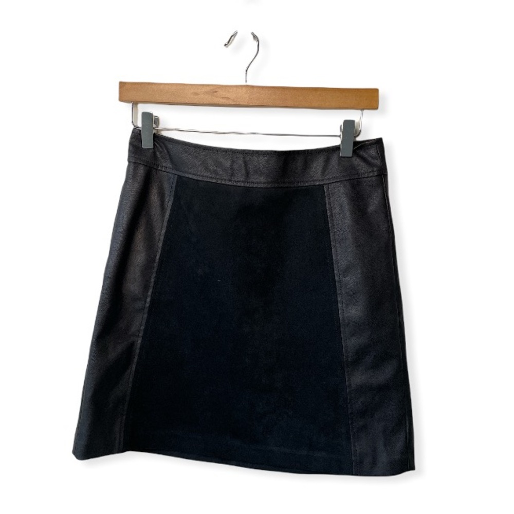 Loft Suede Leather Skirt Black Size 2 Mixed Media Pencil Mini